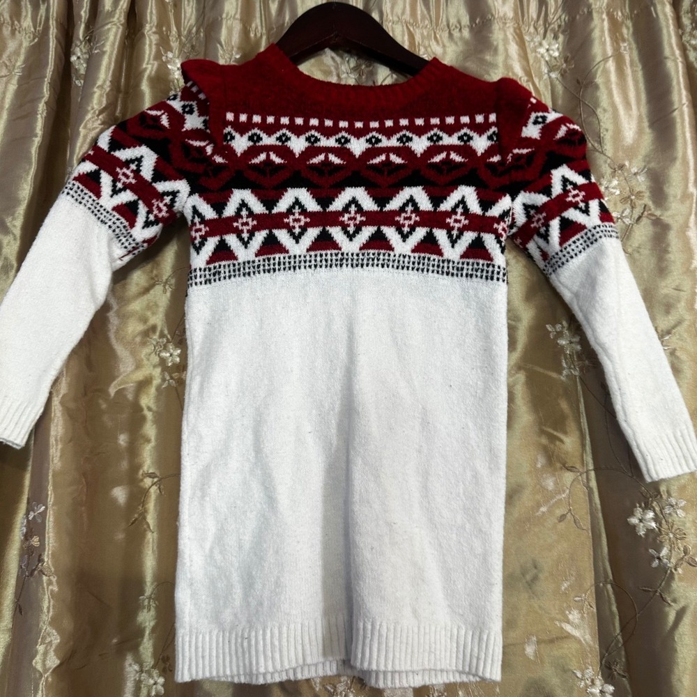 Okie Dokie Fair Isle Sweater Dress Girls Size 4T Red White Black Long Sleeve